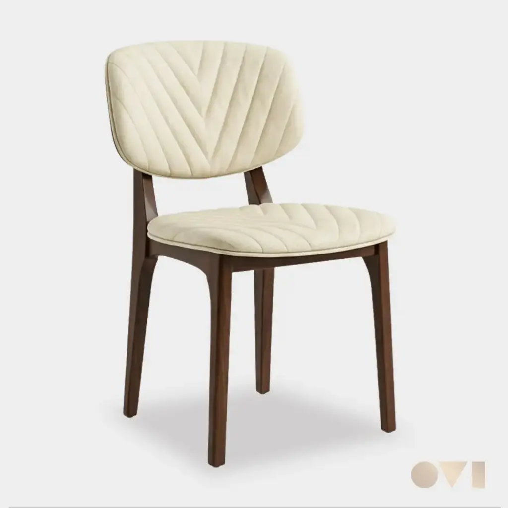 DORLAN2 | V-STITCHED CREAM PADDED WOODEN CHAIR