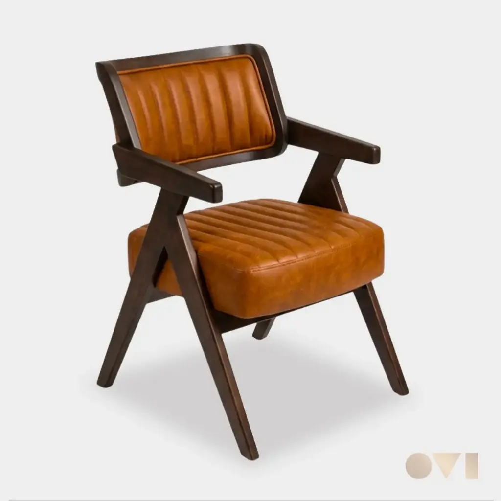 BRUNELLO | LEATHER WOOD FRAME ARMCHAIR