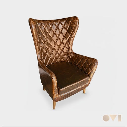 [QLX01-ca] QUILIX | LOUNGE LEATHER TUFTED
 WINGBACK ARMCHAIR